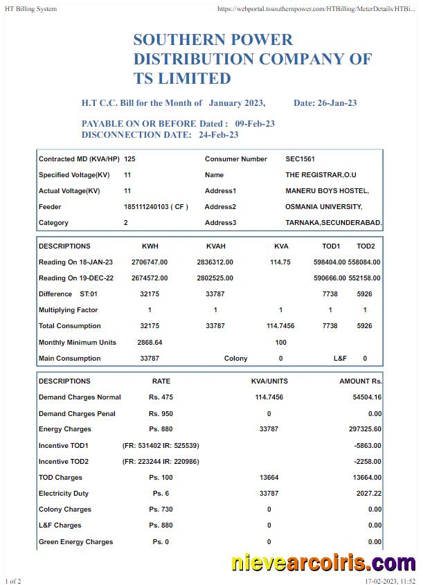 INDIA SOUTHERN POWER utility bill